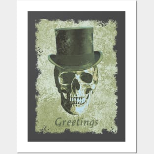 Top hat skull Greetings macabre green distressed spooky Posters and Art